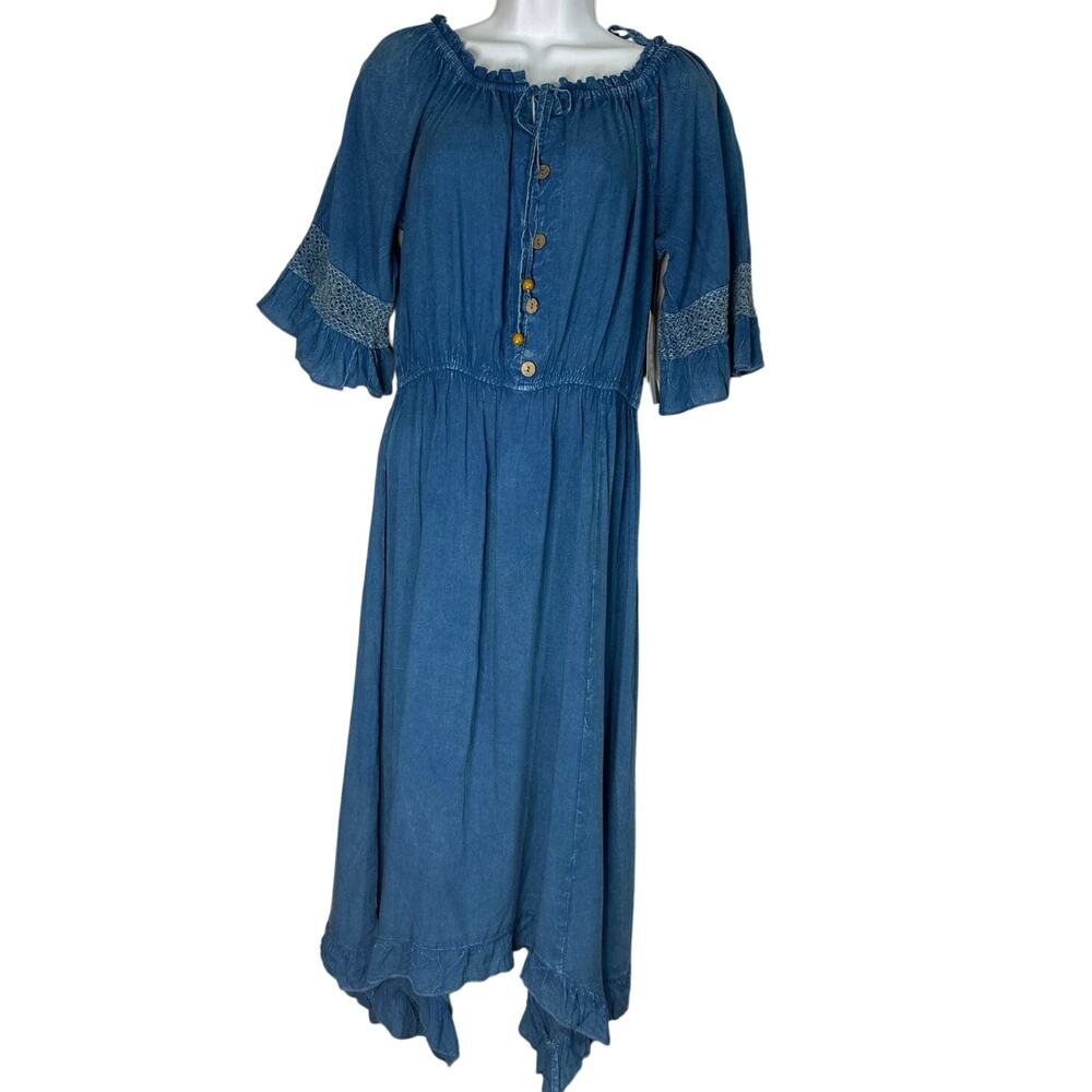 Mlle Gabrielle light denim Jean dress 3/4 sleeves w/flared cuffs. Sz S NWT